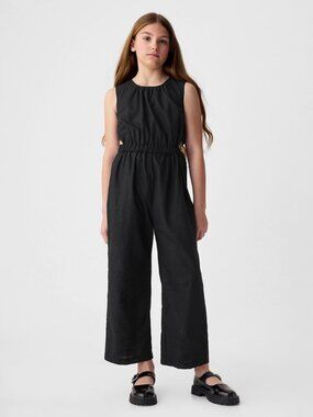 Like New Gap Girls Black Linen-Cotton Jumpsuit with Hip Cut Outs size L / 10